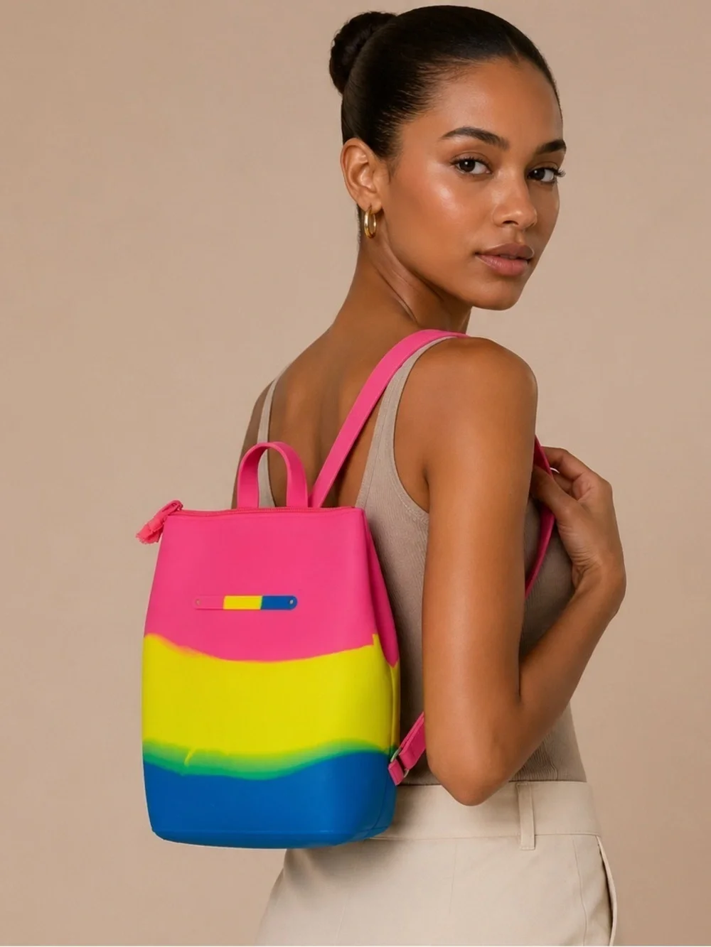 American Jewel Neon Rainbow Silicone Mini Waterproof Backpack Tote Bag Festival